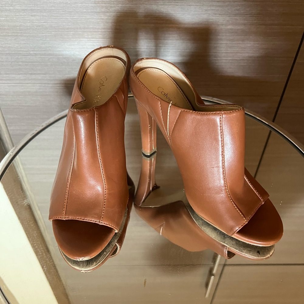 Calvin Klein Camel Color 4 inch Heel Leather